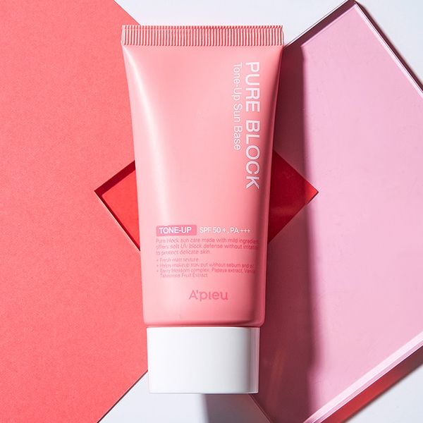 Kết quả hình ảnh cho Kem chống nắng kiêm kem lót nâng tone da A'pieu Pure Block Tone-Up Sun Base SPF50+ PA+++ 50ml"