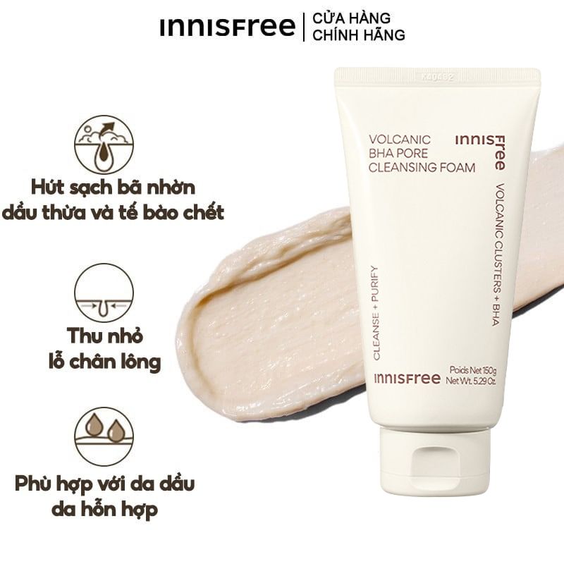 Sữa Rửa Mặt Làm Sạch Sâu, Thu Nhỏ Lỗ Chân Lông Innisfree Volcanic BHA Pore Cleansing Foam 150g