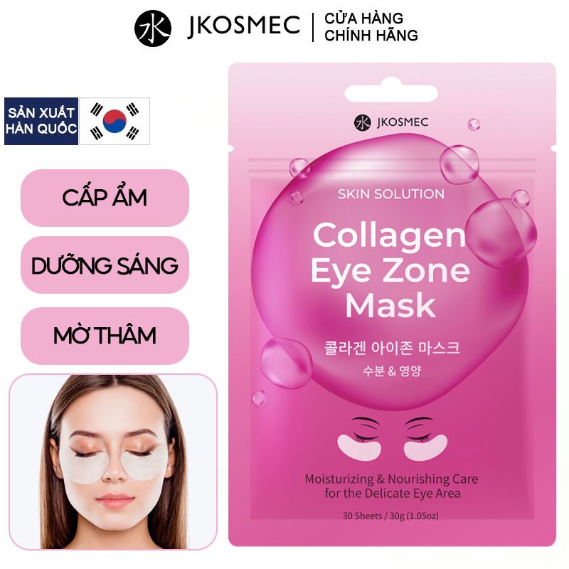 Mặt Nạ Mắt Cấp Ẩm, Làm Sáng, Cải Thiện Quầng Thâm Mắt Jkosmec Skin Solution Collagen Eye Zone Mask (30 miếng)