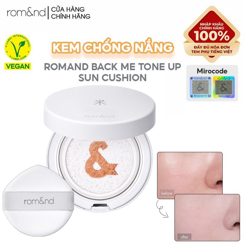 Kem Chống Nắng Dạng Cushion Thuần Chay Romand Back Me Tone Up Sun Cushion SPF50+/PA++++ 11g