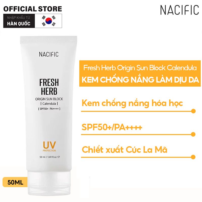 Kem Chống Nắng Làm Dịu Da Chiết Xuất Hoa Cúc NACIFIC Fresh Herb Origin Sun Block Calendula SPF 50+/PA++++ 50ml (date 12/2024)