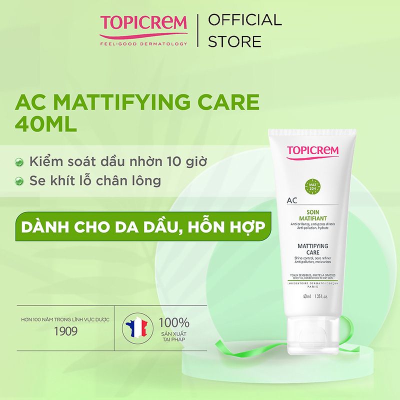 Kem Dưỡng Ẩm, Kiềm Dầu, Giảm Bóng Nhờn Cho Da Mụn Topicrem AC Mattifying Care 40ml