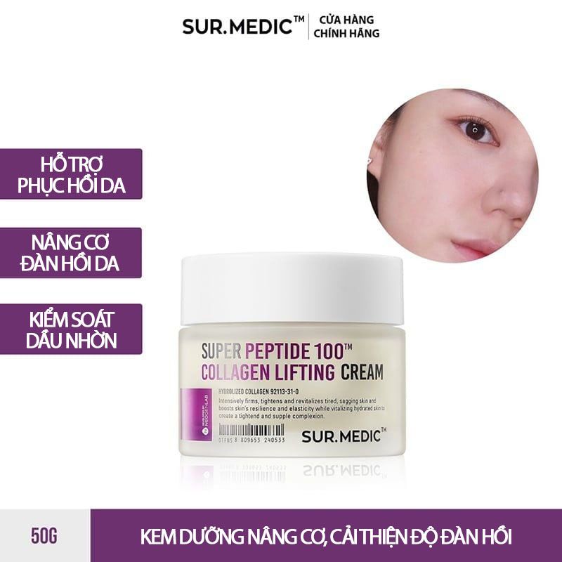 Kem Dưỡng Nâng Cơ, Cải Thiện Độ Đàn Hồi, Căng Mịn Sur.Medic+ Super Peptide 100 Collagen Lifting Cream 50ml