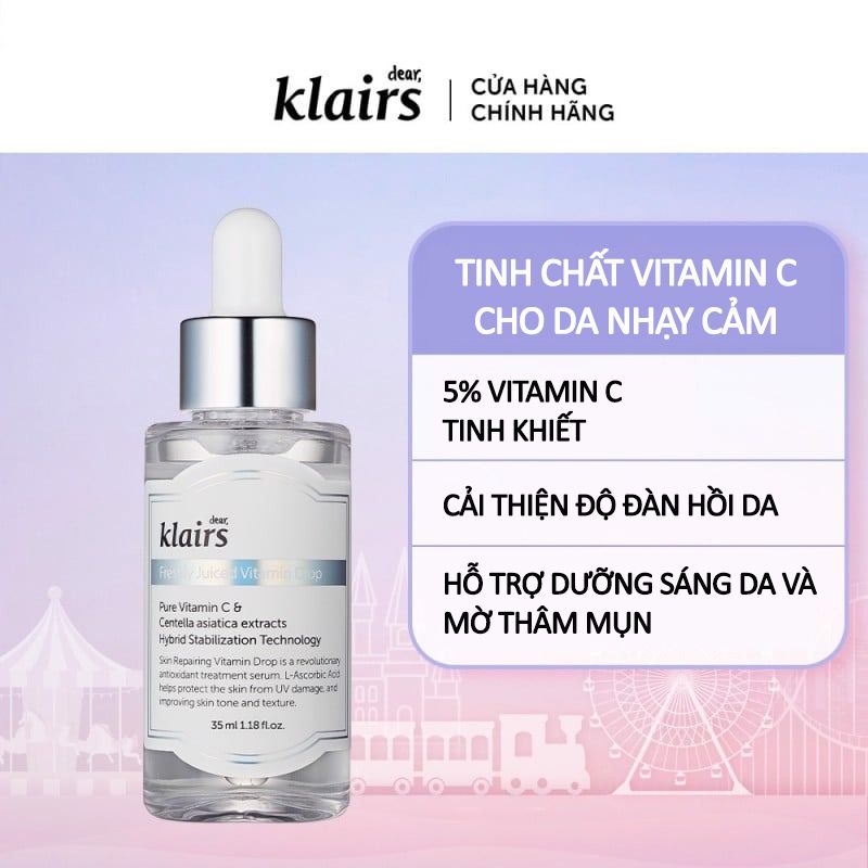 Serum Klairs Tinh Chất Vitamin C Hỗ Trợ Dưỡng Sáng, Mờ Thâm Nám Dành Cho Da Dễ Kích Ứng Klairs Freshly Juiced Vitamin Drop 35ml