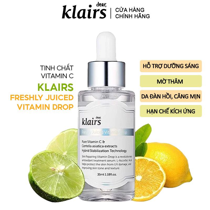 Serum Klairs Tinh Chất Vitamin C Hỗ Trợ Dưỡng Sáng, Mờ Thâm Nám Dành Cho Da Dễ Kích Ứng Klairs Freshly Juiced Vitamin Drop 35ml