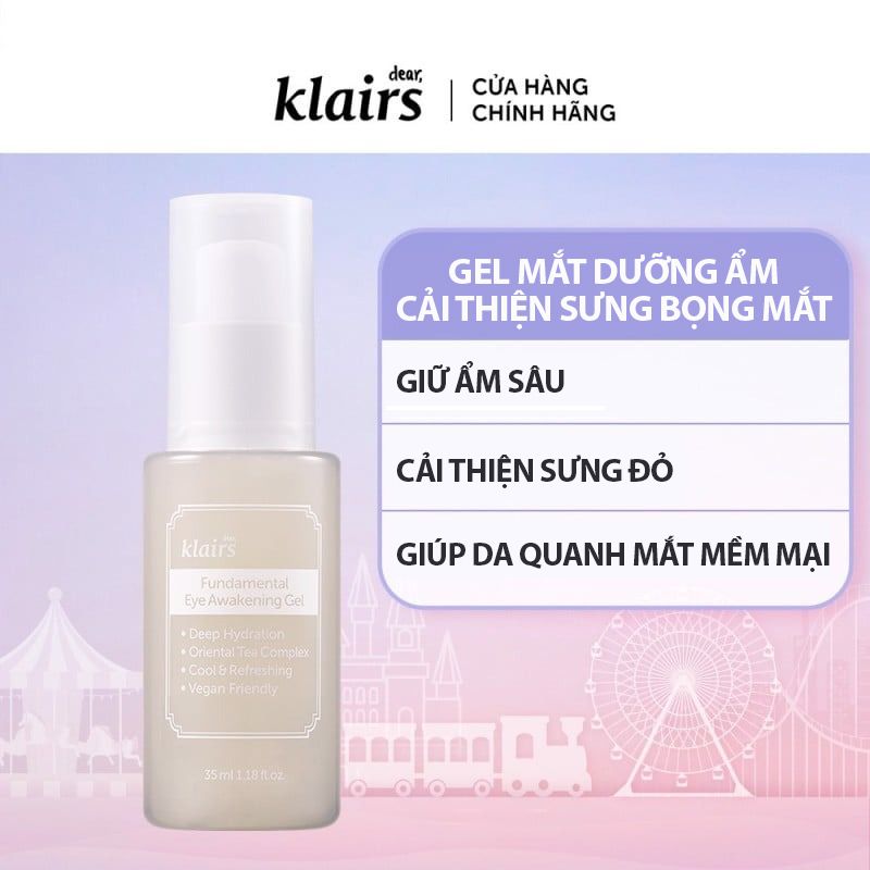 Kem Dưỡng Mắt Dạng Gel Dưỡng Ẩm, Cải Thiện Bọng Mắt, Mờ Thâm Klairs Fundamental Eye Awakening Gel 35ml