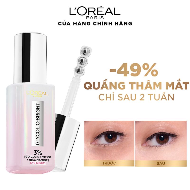 Serum L'oreal Dưỡng Sáng, Mờ Thâm Vùng Mắt L'oreal Paris Glycolic - Bright Dark Circle Eye Serum 20ml