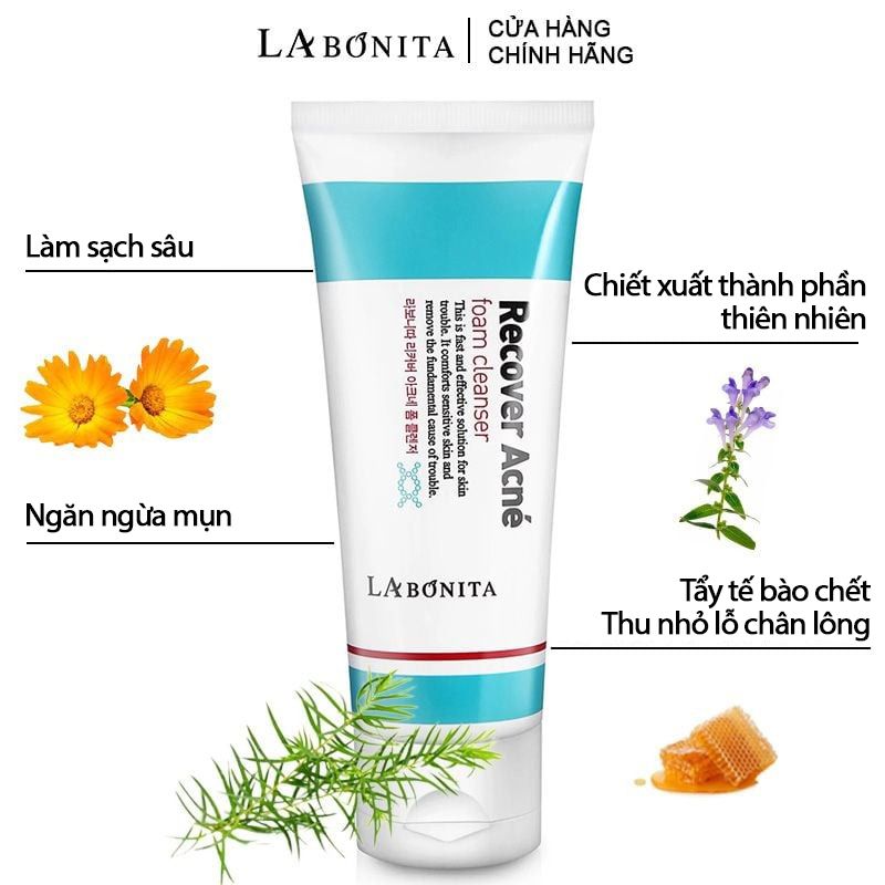 Sữa Rửa Mặt Làm Sạch Sâu, Hỗ Trợ Giảm Sưng Viêm Cho Da Dầu Mụn La Bonita Recover Acne Foam Cleanser 100ml