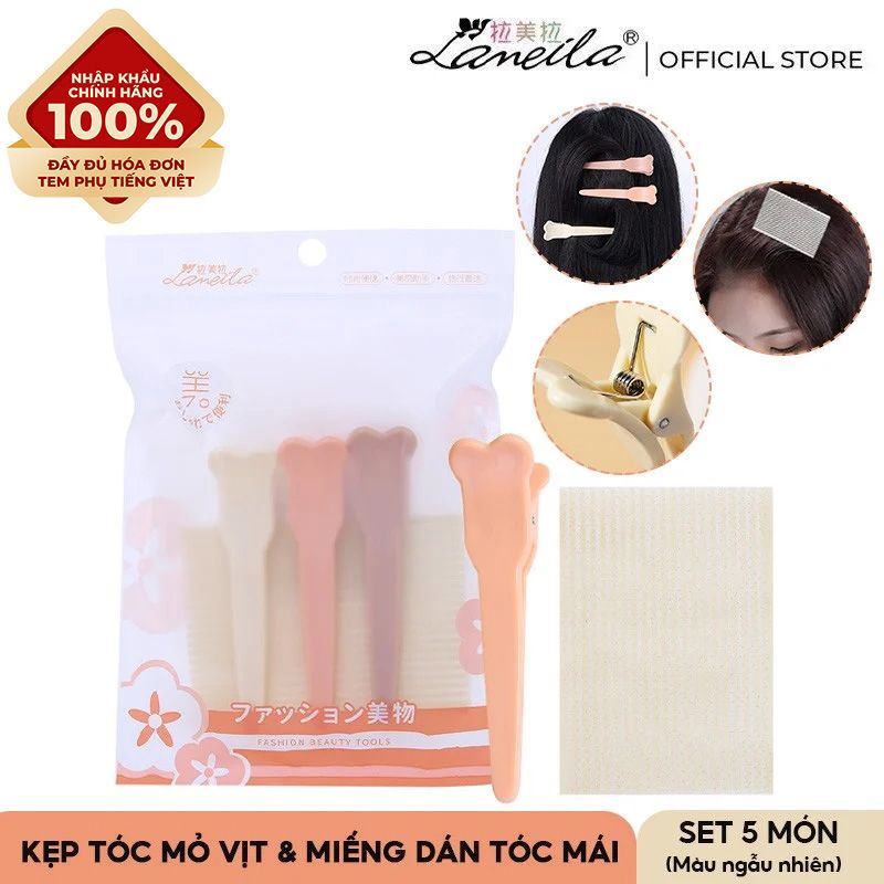 [NHẬP KHẨU][Set 5 Món] Kẹp Tóc Mỏ Vịt & Miếng Dán Tóc Mái Lameila C283