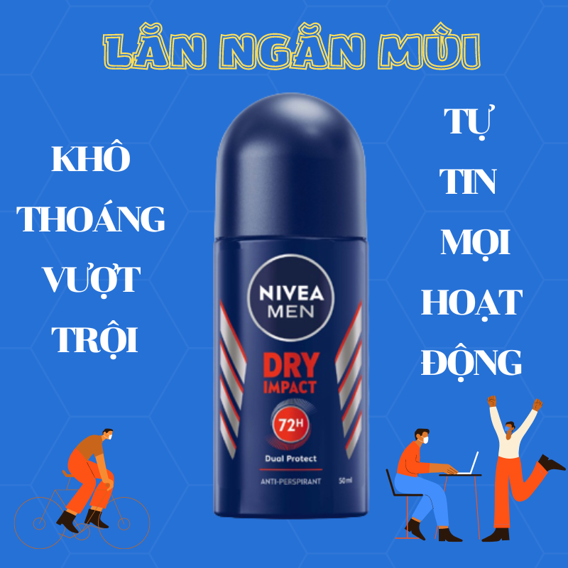 Lăn Khử Mùi Cho Nam Khô Thoáng Nivea Men Dry Impact Anti-Perspirant Roll On (Che tên sản phẩm khi giao hàng)