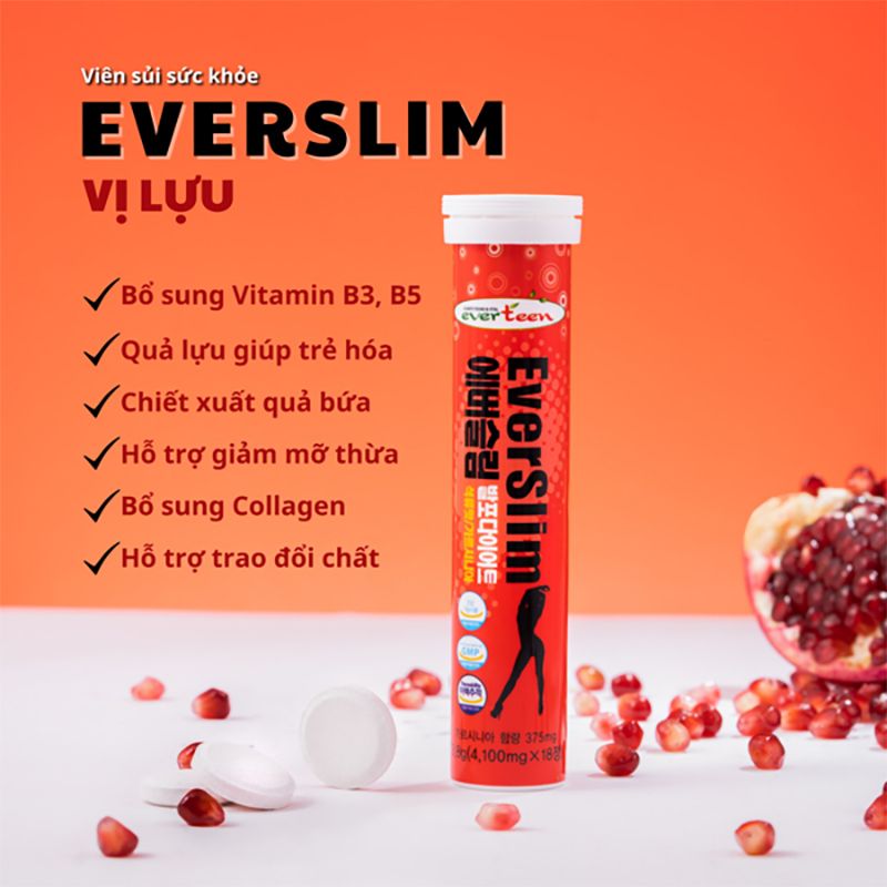 [18 Viên] Viên Sủi Hỗ Trợ Giảm Cân Vị Chanh, Vị Lựu EverSlim Flavor