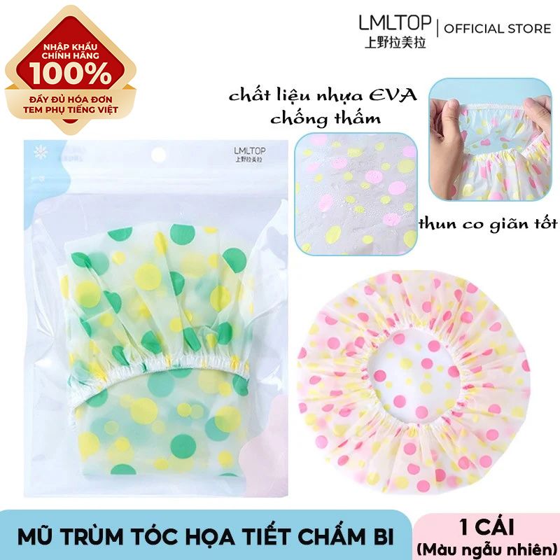 [NHẬP KHẨU] Mũ Trùm Tóc Họa Tiết Chấm Bi LMLTOP Shower Cap C0705 (Màu ngẫu nhiên)