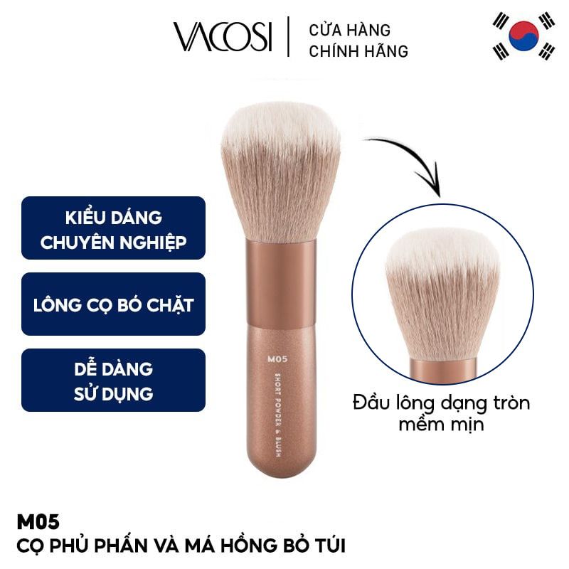 Cọ Phủ Phấn Và Má Hồng Bỏ Túi Vacosi Short Powder & Blush Brush - M05