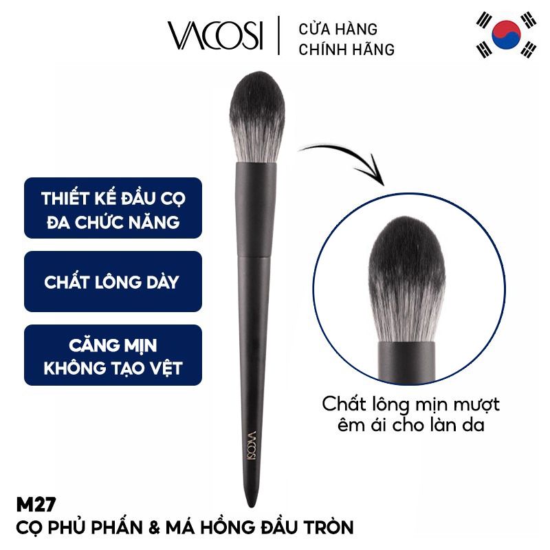 Cọ Phủ Phấn & Má Hồng Đầu Tròn Vacosi Blush & Powder Brush - M27