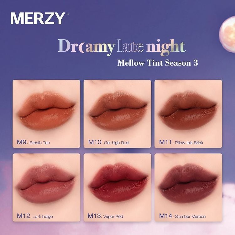 [Màu 9-17] Son Kem Lì, Mịn Mượt Nhẹ Môi Merzy Dreamy Late Night Mellow Tint 4g