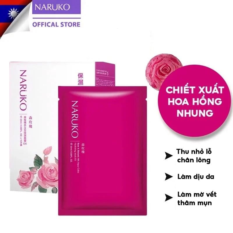 [1 Miếng] Mặt Nạ Cấp Nước Chiết Xuất Hoa Hồng Nhung Naruko Rose & Botanic HA Aqua Cubic Hydrating Mask EX 26ml