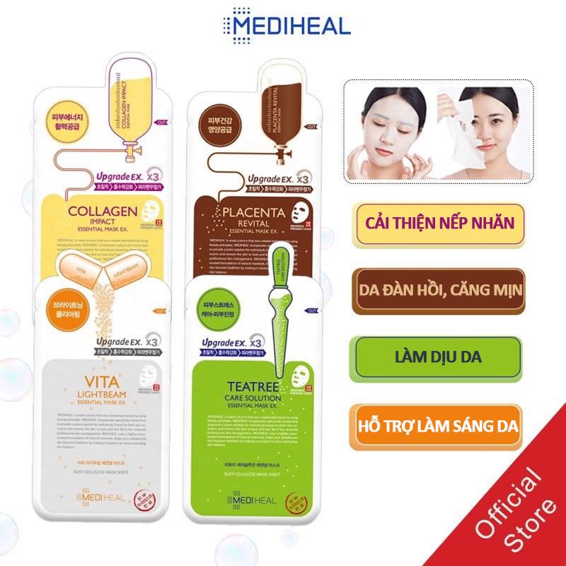 Mặt Nạ Miếng Cấp Ẩm, Hỗ Trợ Dưỡng Trắng, Cải Thiện Nếp Nhăn Mediheal Essential Mask (Teatree, Collagen, Vita, Placenta, Watermide, Madecassoside)