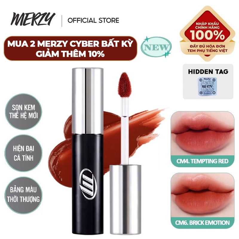 [NEW BY AI] Son Kem Lì, Mịn Mượt Nhẹ Môi, Bền Màu Merzy Cyber Mellow Tint 4g