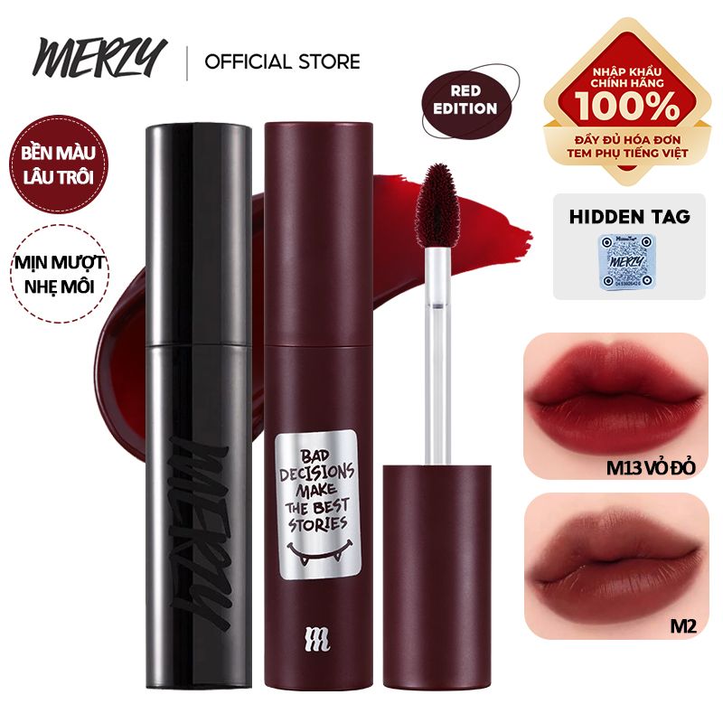 [M13 VỎ ĐỎ RED EDITION] Son Kem Siêu Lì, Mịn Môi Merzy Noir In The Mellow Tint