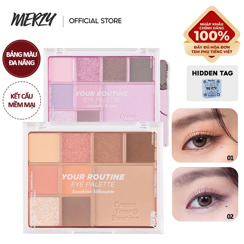 Bảng Phấn Mắt Và Má Hồng Đa Năng 9 Ô Màu Merzy Your Routine Eye Palette