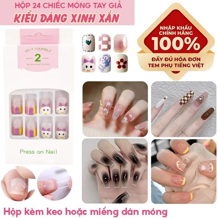 [NHẬP KHẨU] Hộp 24 Móng Tay Giả Siêu Bền Nhiều Họa Tiết Xinh Xắn UNK Nail Box (Kèm Keo, Dán Móng Tiện Dụng)