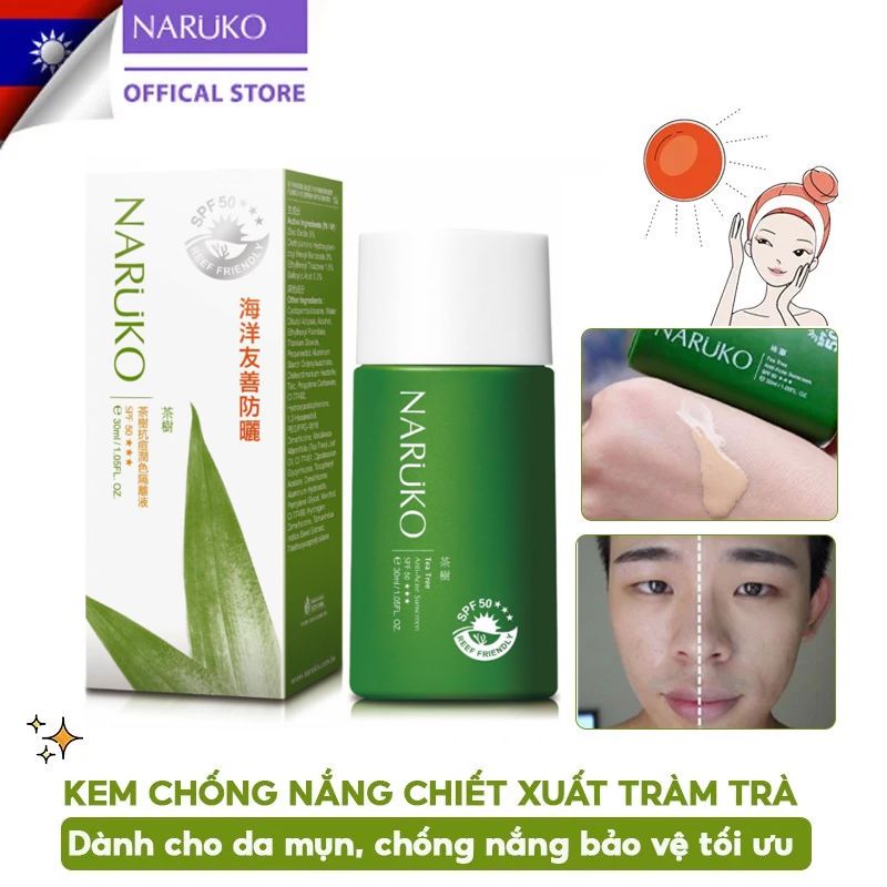 Kem Chống Nắng Cho Da Mụn Chiết Xuất Tràm Trà Naruko Tea Tree Anti-Acne Sunscreen SPF50/PA+++ 30ml