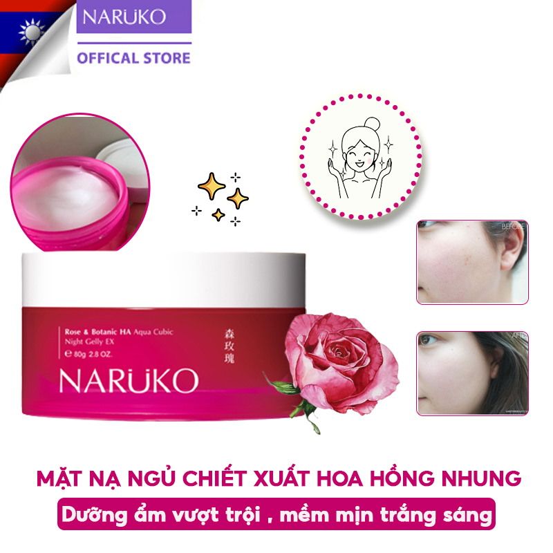 Mặt Nạ Ngủ Dưỡng Ẩm, Làm Sáng Da Chiết Xuất Hoa Hồng Nhung Naruko Rose & Aqua-In Super Hydrating Night Gelly 80g