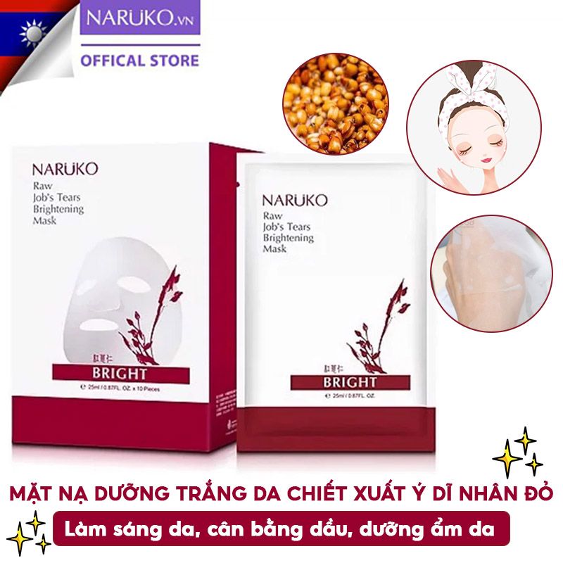 Mặt Nạ Dưỡng Trắng Da Chiết Xuất Ý Dĩ Nhân Đỏ Naruko Raw Job's Tears Brightening Mask 25ml