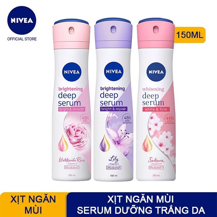 Xịt Ngăn Mùi Serum Dưỡng Trắng Da Nivea Brightening Deep Serum 48H Anti-Perspirant 150ml