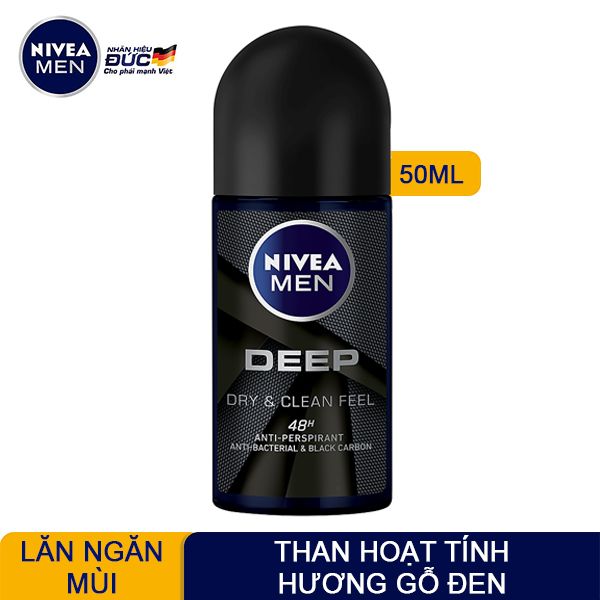 Lăn Khử Mùi Cho Nam Than Hoạt Tính Nivea Men Deep Anti-Perspirant Roll On 50ml (Che tên sản phẩm khi giao hàng)