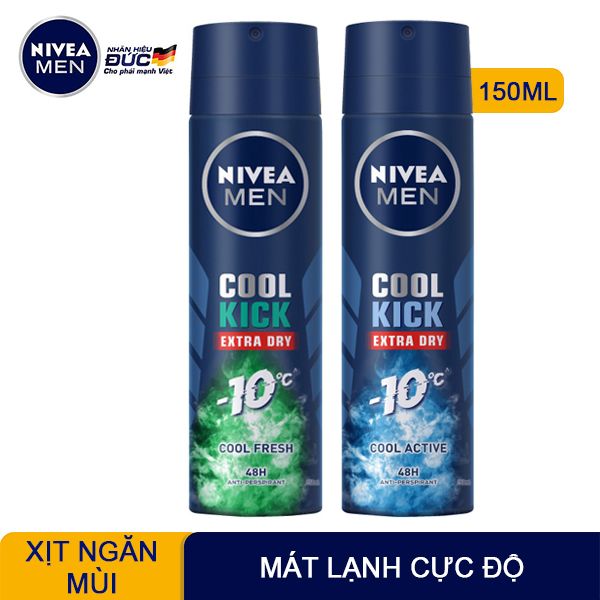 Xịt Khử Mùi Cho Nam Nivea Men Cool Kick Extra Dry Anti-Perspirant Spray 150ml