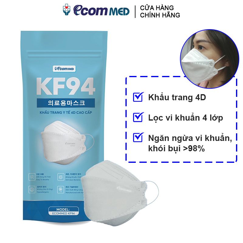 [Túi 10 Cái] Khẩu Trang Y Tế Kháng Khẩu 4D Cao Cấp 4 Lớp Ecom MED KF94