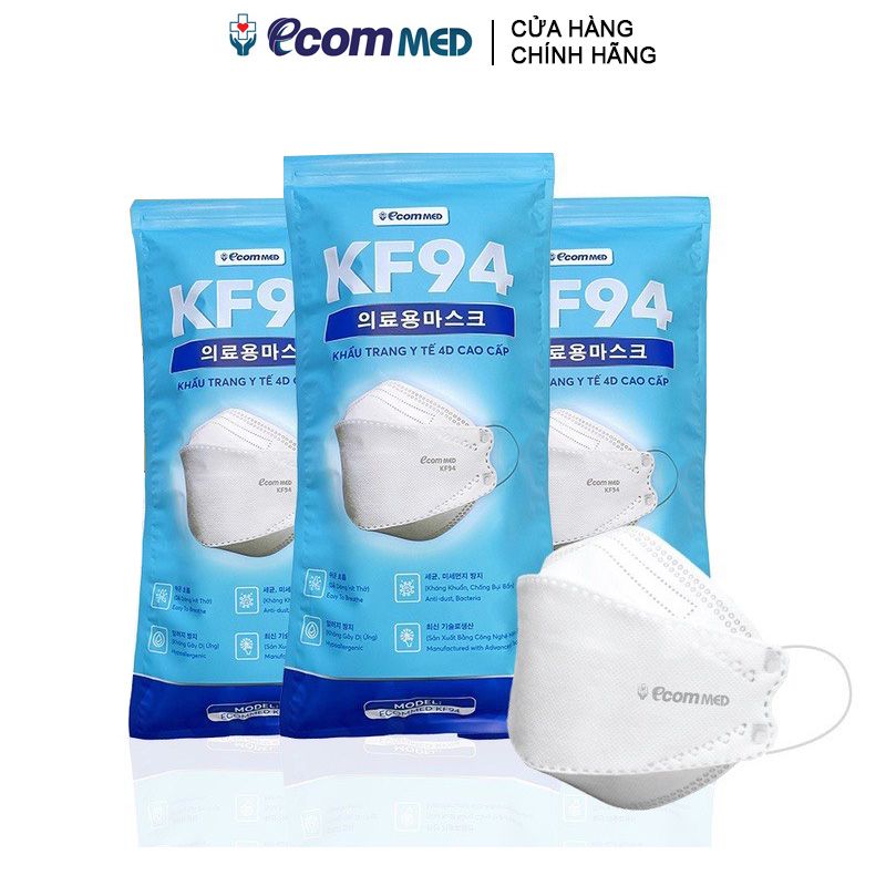 [Túi 10 Cái] Khẩu Trang Y Tế Kháng Khẩu 4D Cao Cấp 4 Lớp Ecom MED KF94