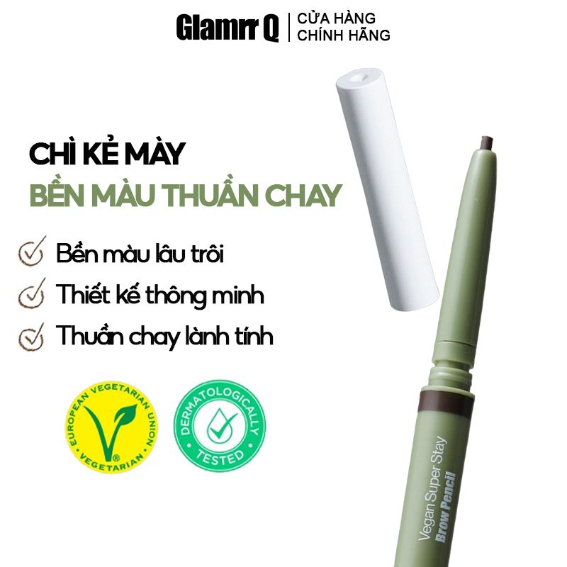 Chì Kẻ Mày Bền Màu, Lâu Trôi Thuần Chay Glamrr Q Vegan Super Stay Brow Pencil 0.08g