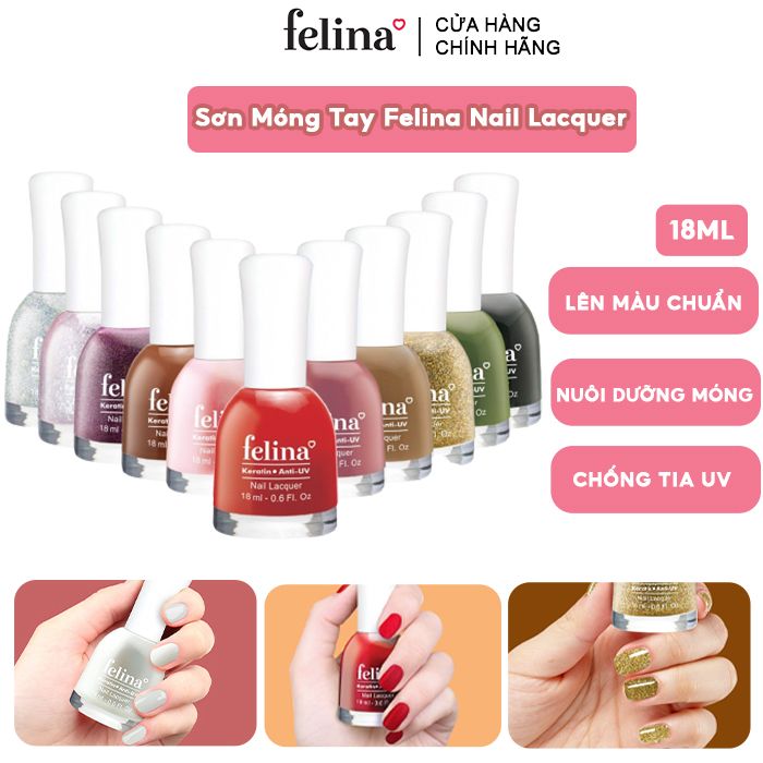 Sơn Móng Tay Lên Màu Chuẩn, Nuôi Dưỡng Móng, Màu Sắc Đa Dạng Felina Nail Lacquer 18ml