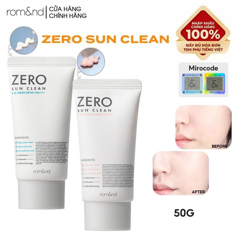 Kem Chống Nắng Kiêm Kem Lót Bảo Vệ Da Hiệu Quả Romand Zero Sun Clean SPF50+/PA++++ 50g