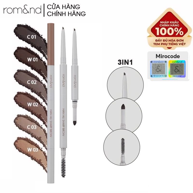 Chì Kẻ Mày Nét Mảnh 3 Trong 1 Cho Đôi Chân Mày Hoàn Hảo, Sắc Nét Romand Han All Sharp Brow - Han All Line