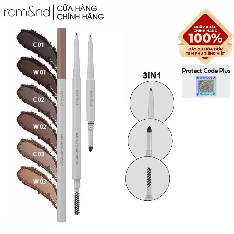 Chì Kẻ Mày Nét Mảnh 3 Trong 1 Cho Đôi Chân Mày Hoàn Hảo, Sắc Nét Romand Han All Sharp Brow - Han All Line