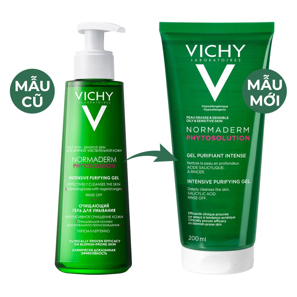 Gel Rửa Mặt Cho Da Dầu Mụn Làm Sạch Sâu, Giảm Nhờn Vichy Normaderm Phytosolution Intensive Purifying Gel