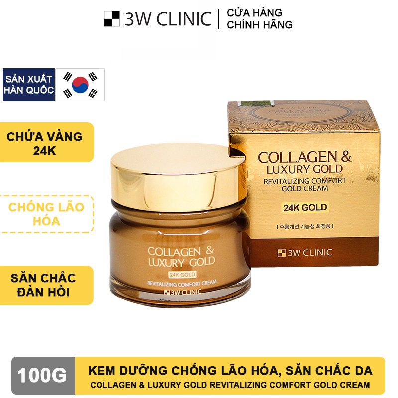 Kem Dưỡng Chống Lão Hóa, Săn Chắc Da 3W Clinic Collagen & Luxury Gold Revitalizing Comfort Gold Cream 100g