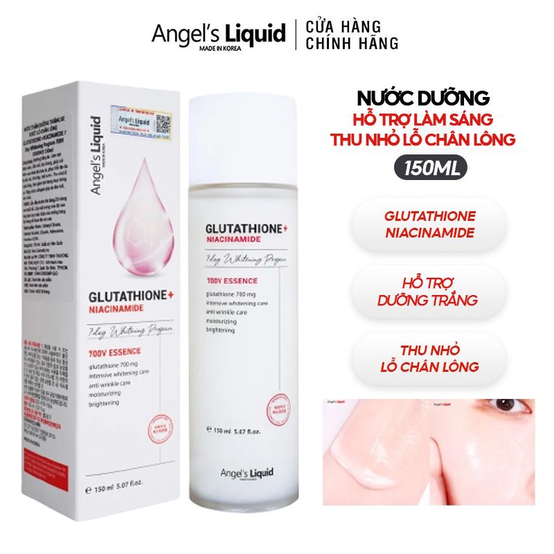 Nước Dưỡng Hỗ Trợ Làm Sáng Da, Thu Nhỏ Lỗ Chân Lông Angel's Liquid Glutathione + Niacinamide 7Day Whitening Program 700V Essence 150ml