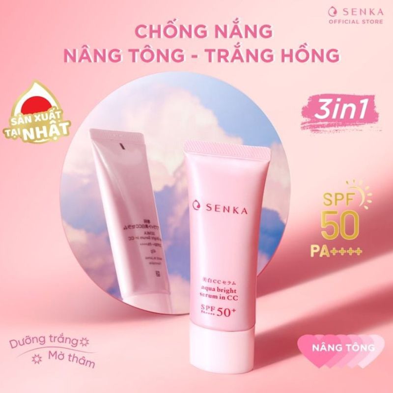 Serum Chống Nắng, Nâng Tông, Hỗ Trợ Dưỡng Trắng Da Senka Aqua Bright Serum In CC SPF50+/PA++++ 40g