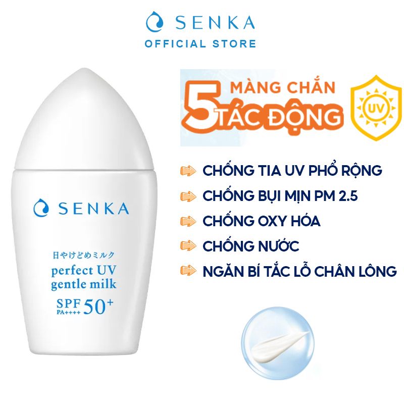 Sữa Chống Nắng Lành Tính, Dành Cho Da Nhạy Cảm Senka Perfect UV Gentle Milk A SPF 50+/PA++++ 40ml