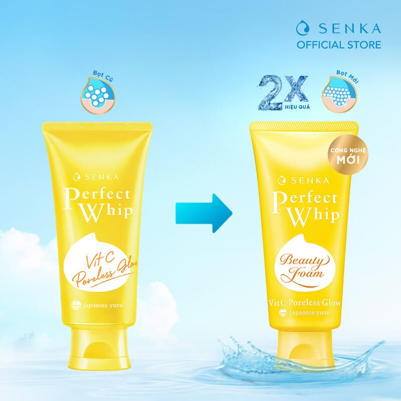 Sữa Rửa Mặt Chứa BHA, Hỗ Trợ Dưỡng Trắng, Mờ Thâm Senka Perfect Whip VitC Poreless Glow 100g