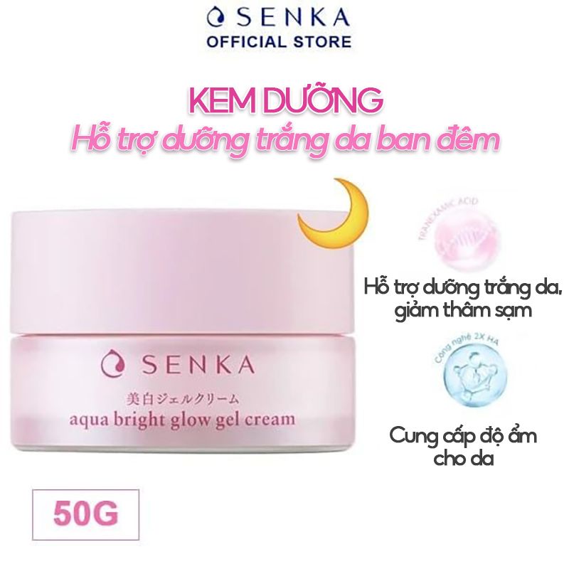 Kem Dưỡng Hỗ Trợ Giảm Thâm Nám, Dưỡng Sáng Da Ban Đêm Senka White Beauty Glow Gel Cream 50g