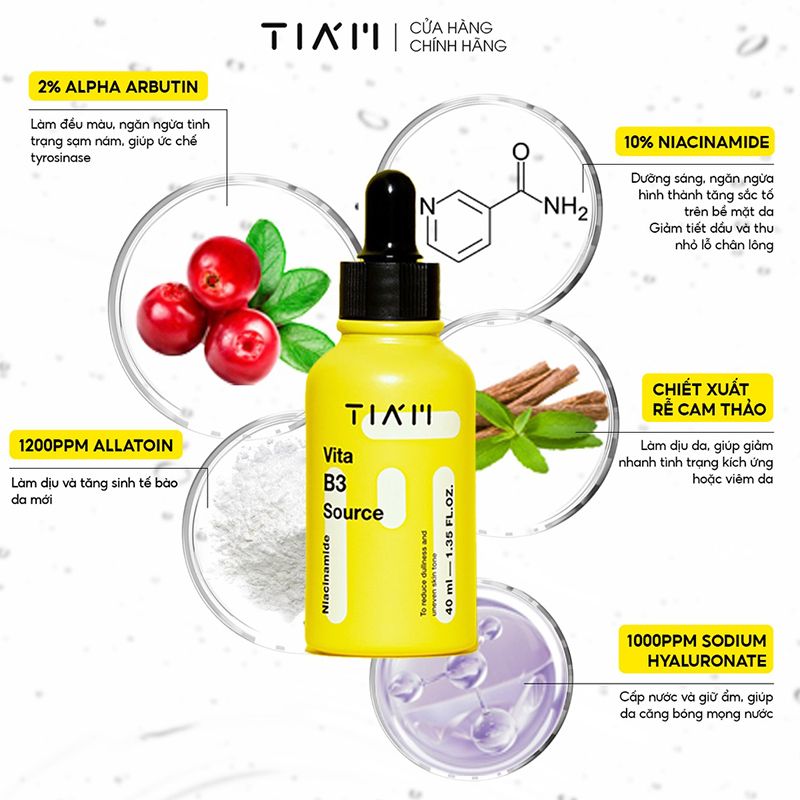 Serum Tiam Tinh Chất Dưỡng Trắng Da, Giảm Thâm Nám, Phục Hồi Da Sau Mụn Tiam Vita B3 Source Serum 40ml