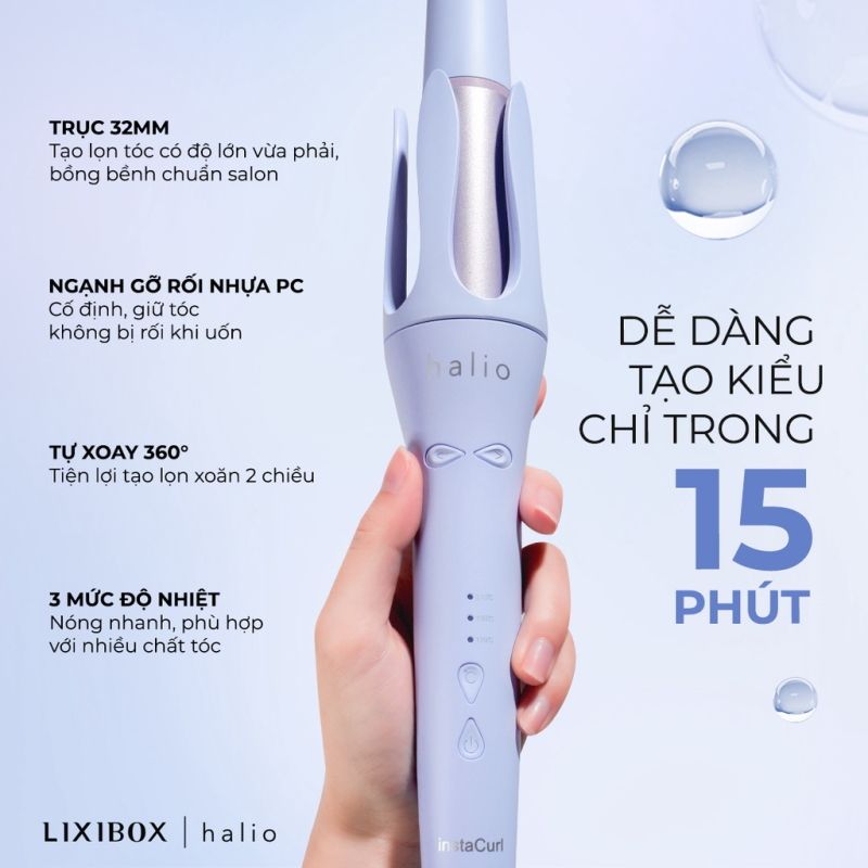 Máy Làm Tóc Tự Xoay 360 Độ Ion Âm, Dễ Tạo Kiểu Tóc Halio InstaCurl Premium Automatic Hair Styler