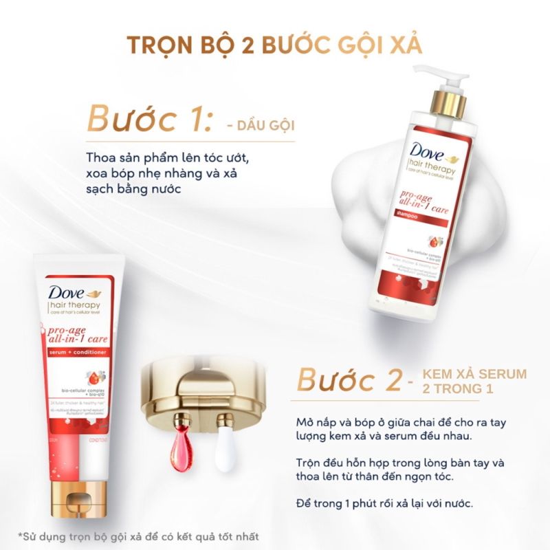 Kem Xả Serum 2in1 Hỗ Trợ Phục Hồi, Hạn Chế Rụng Tóc Làm Phồng Chân Tóc Dove Hair Therapy Serum + Conditioner 230ml