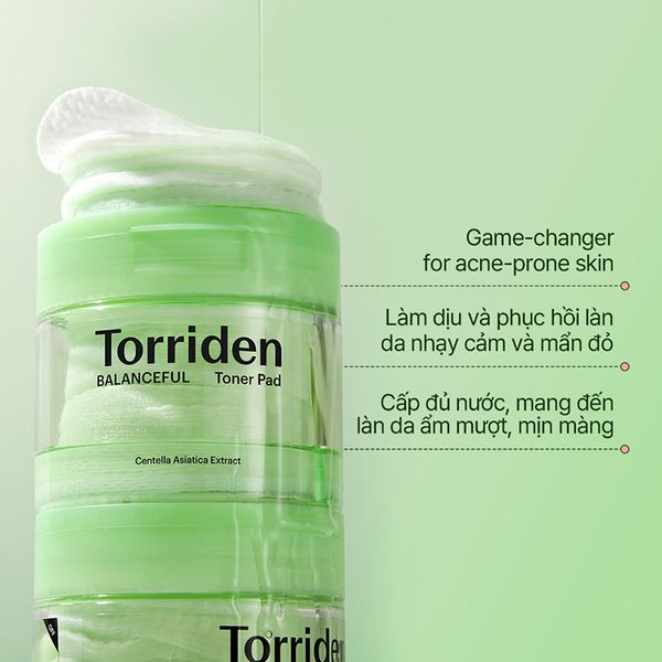 Toner Pad Torriden Làm Dịu Da Mụn, Cân Bằng Da, Cấp Ẩm Balanceful Cica Toner Pad 60 miếng