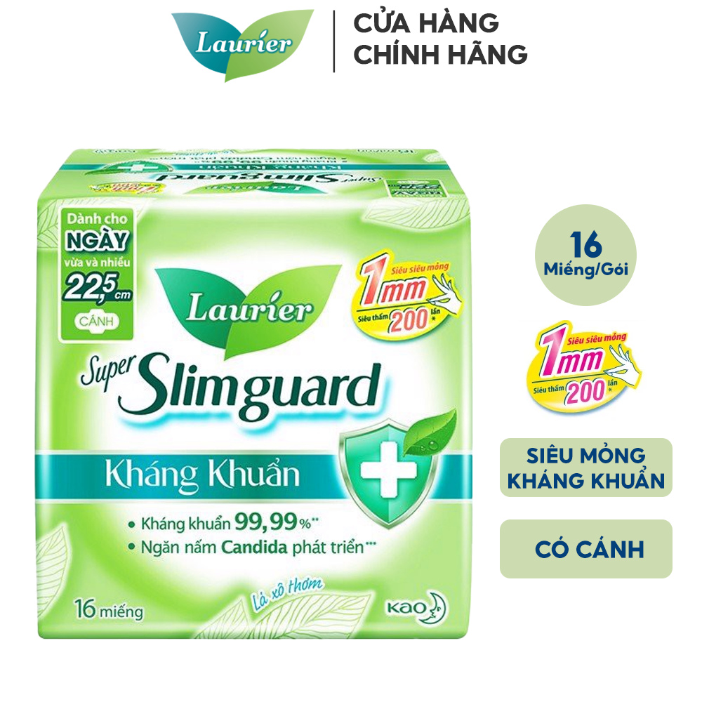 [Tặng Kèm 4 Miếng] Băng Vệ Sinh Siêu Mỏng Kháng Khuẩn Laurier Super Slimguard 22.5cm - 16 Miếng (Che tên sản phẩm khi giao hàng)